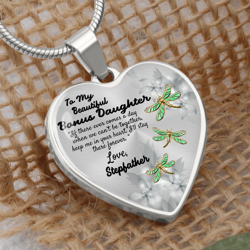 To My Beautiful Bonus Daughter Heart Necklace Birthday Gift, Christmas Gift From Stepfather