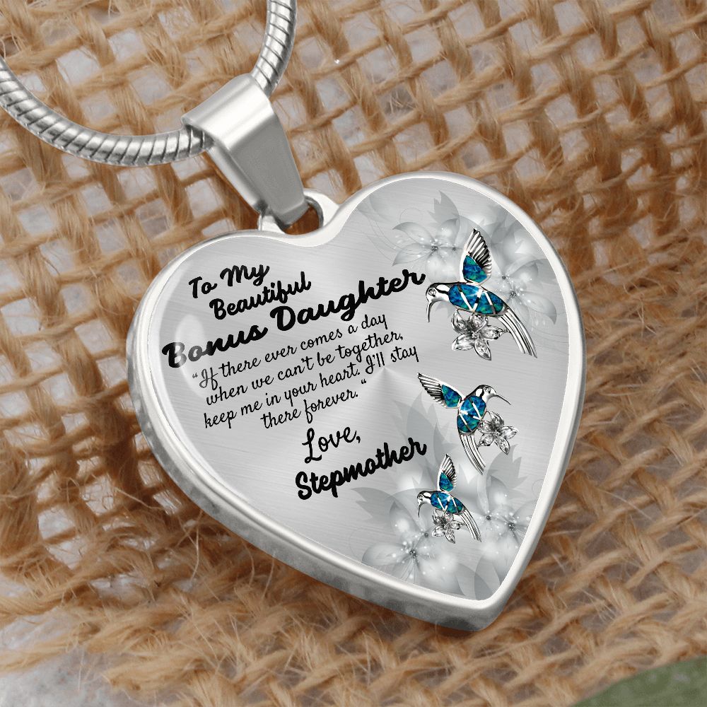 To My Bonus Daughter Heart Necklace Birthday Gift, Christmas Gift From Stepmother