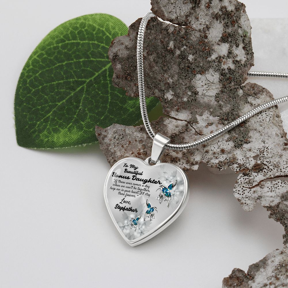 To My Bonus Daughter Heart Necklace Birthday Gift, Christmas Gift From Stepfather