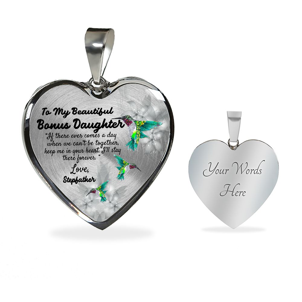 To My Beautiful Bonus Daughter Heart Necklace Birthday Gift, Christmas Gift From Stepfather