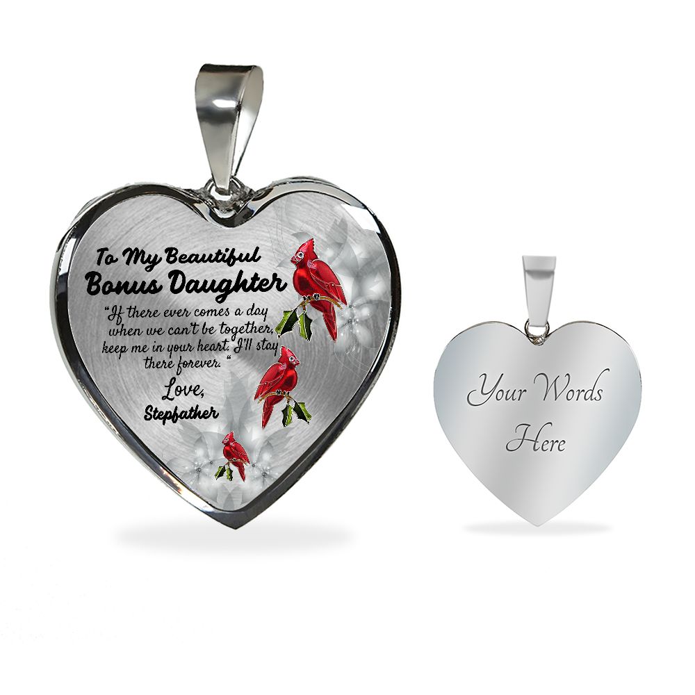 To My Beautiful Bonus Daughter Heart Necklace Birthday Gift, Christmas Gift From Stepfather