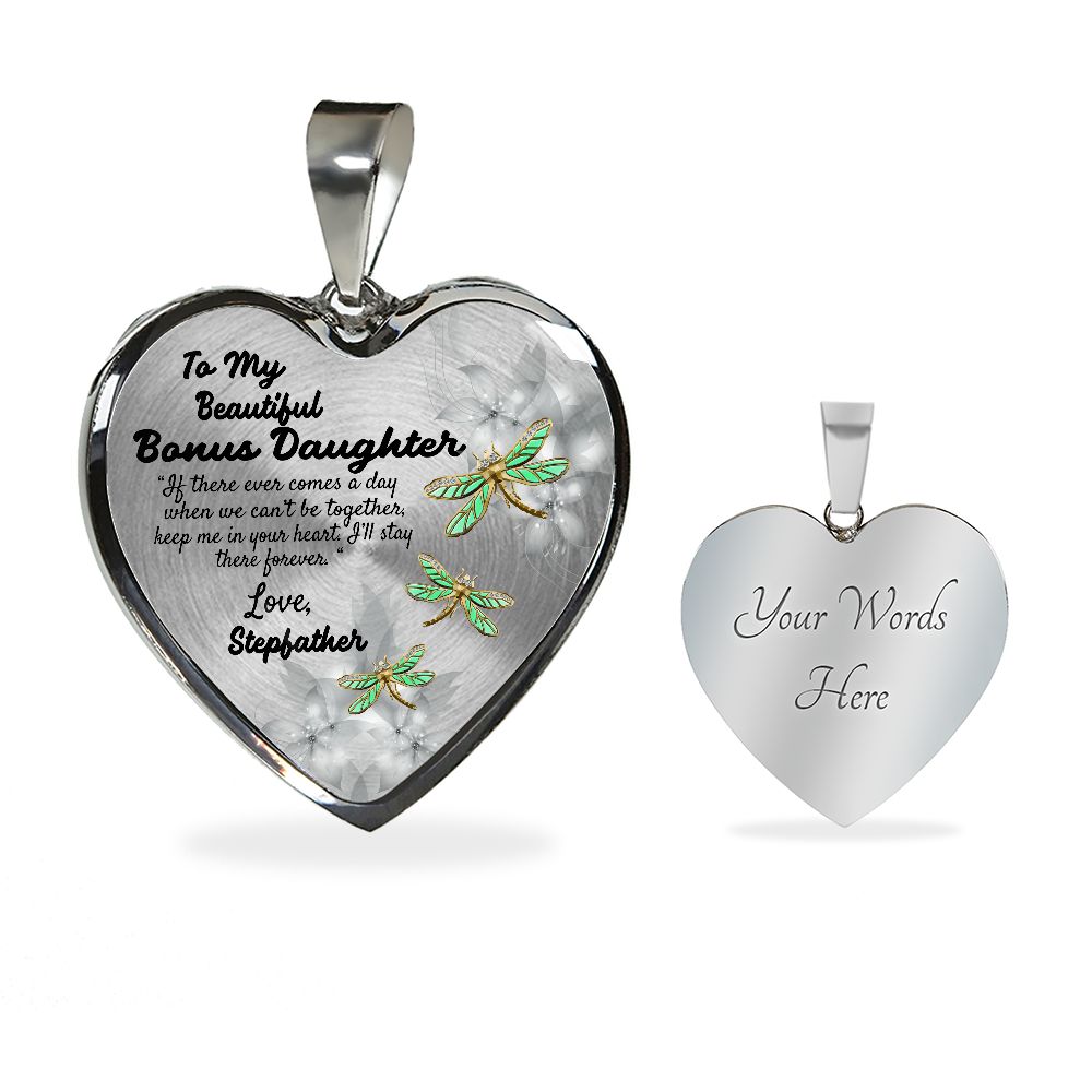 To My Beautiful Bonus Daughter Heart Necklace Birthday Gift, Christmas Gift From Stepfather