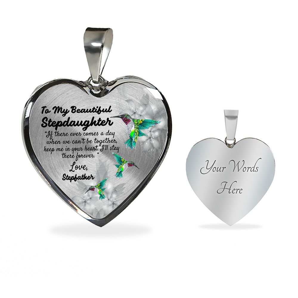 To My Beautiful Stepdaughter Heart Necklace Birthday Gift, Christmas Gift From Stepfather
