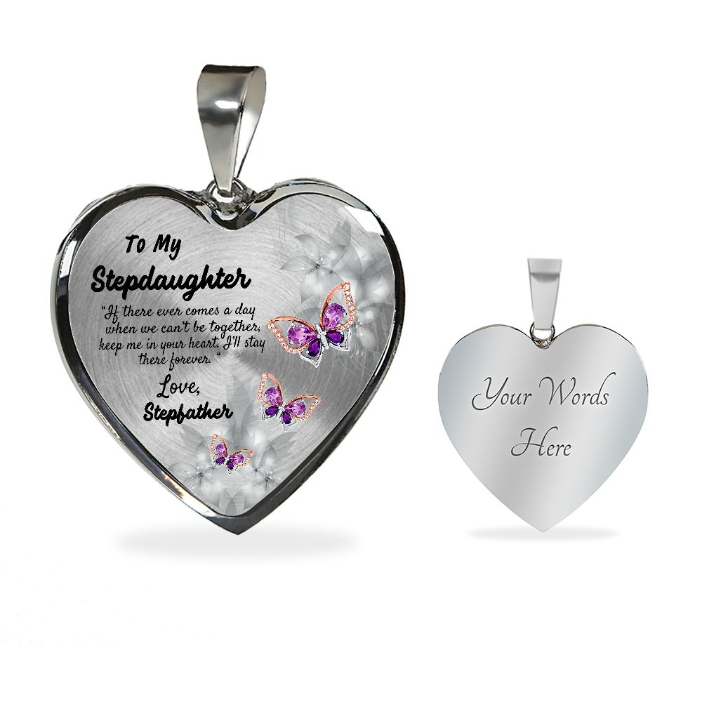 To My Stepdaughter Heart Necklace Christmas Gift, Birthday Gift From Stepfather