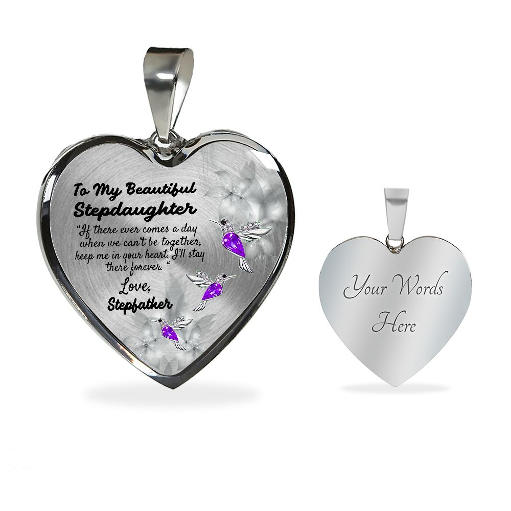 To My Beautiful Stepdaughter Heart Necklace Birthday Gift, Christmas Gift From Stepfather