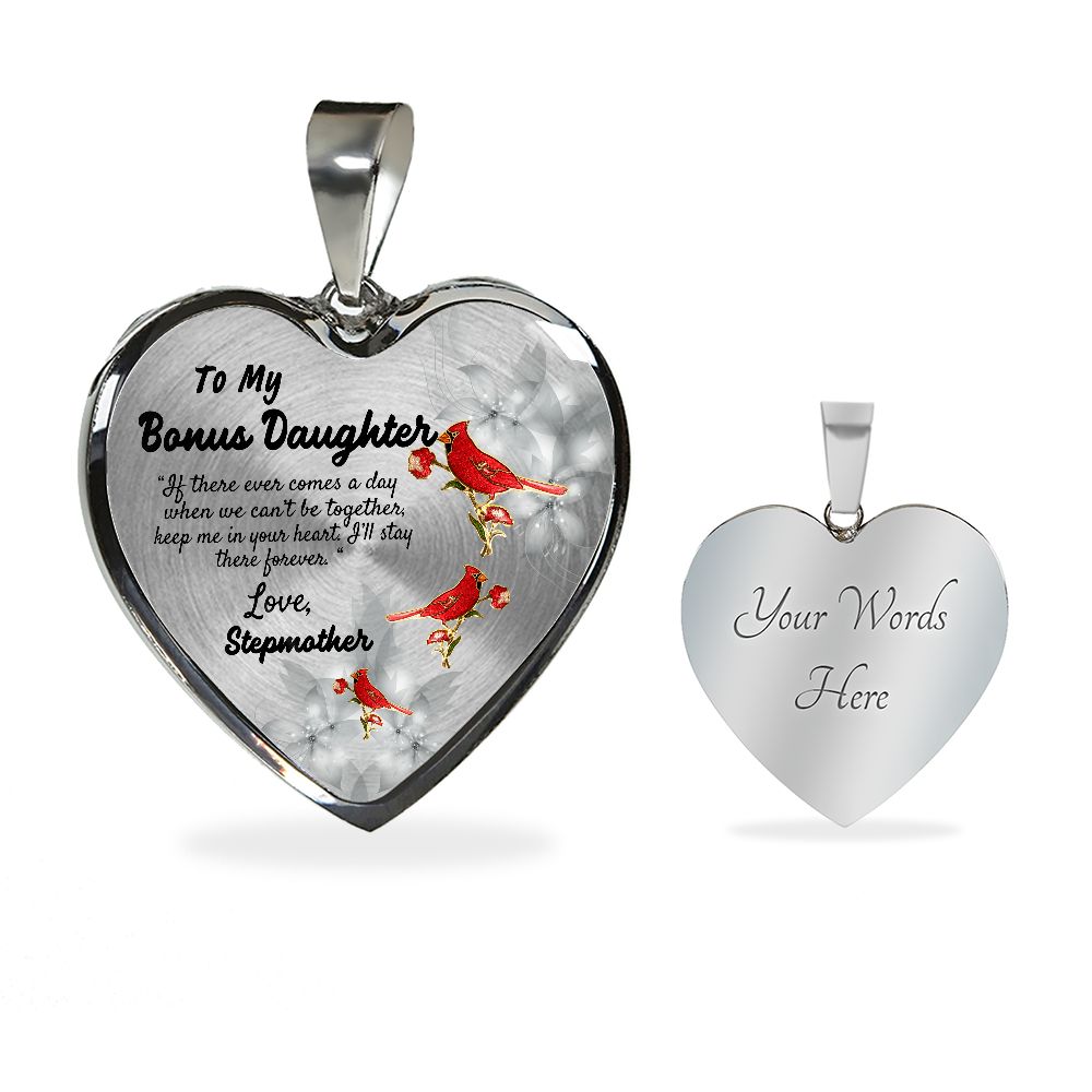 To My Bonus Daughter Heart Necklace Birthday Gift, Christmas Gift From Stepmother