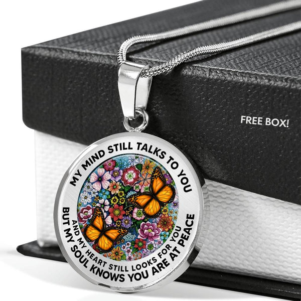 AG2608020 My Mind Still Talks To You Orange Monarch Butterflies Flower Luxury Necklace with Back Engraving