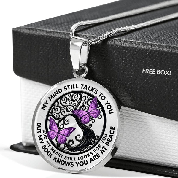 AG0408020 My Mind Still Talks To You Purple Butterflies Black Tree Of Life Luxury Necklace with Back Engraving