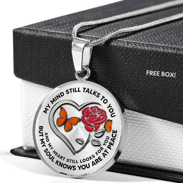 B0708070 My Mind Still Talks To You Orange Butterflies Rose And Silver Heart Shape Luxury Necklace with Back Engraving
