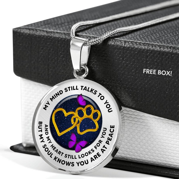 JL1807035 My Mind Still Talks To You Purple Butterflies Golden Heart Paws And Galaxy Luxury Necklace with Back Engraving