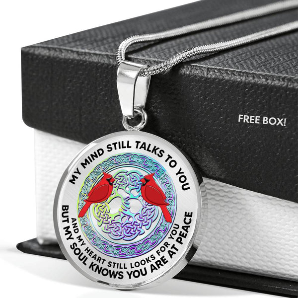 AG0408070 My Mind Still Talks To You Red Cardinals Metal Celtic Knot Tree Of Life Luxury Necklace with Back Engraving