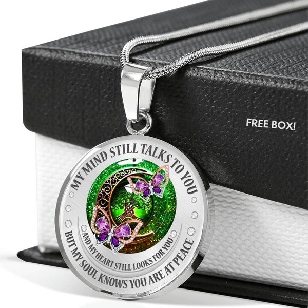 My Mind Still Talks To You Purple Butterflies Celtic Tree Of Life And Moon SP1909036 Luxury Necklace with Back Engraving