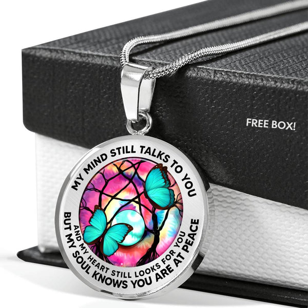 AG2108003 My Mind Still Talks To You Turquoise Butterflies Tie Dye Tree Of Life  Luxury Necklace with Back Engraving
