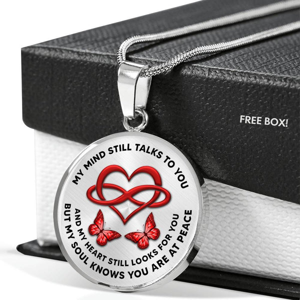 KT0066 My Mind Still Talks To You Red Butterflies Heart Love Infinity Luxury Necklace with Back Engraving