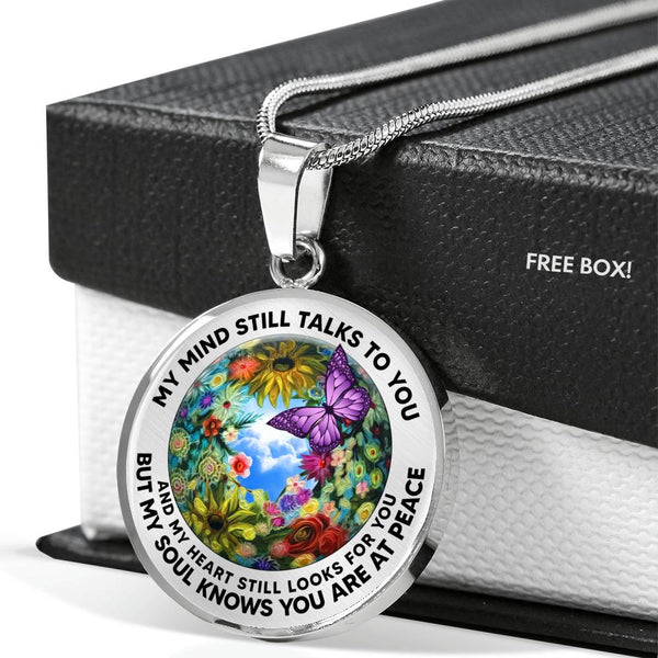 AG2208040 My Mind Still Talks To You Purple Butterflies Flower  Luxury Necklace with Back Engraving