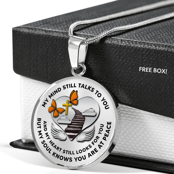 B0713018 My Mind Still Talks To You Orange Butterflies Stair Way To Heaven With Gold Cross Luxury Necklace with Back Engraving