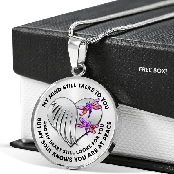 JL1407017 My Mind Still Talks To You Red Dragonflies Heart Wing Silver Luxury Necklace with Back Engraving