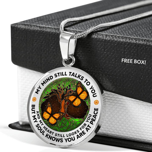 AG1508009 My Mind Still Talks To You Orange Monarch Butterflies Tree Of Life  Luxury Necklace with Back Engraving