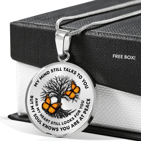 My Mind Still Talks To You Orange Butterflies Tree Of Life 020520VTC17 Luxury Necklace with Back Engraving