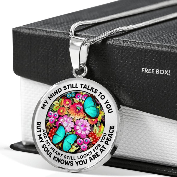 AG2808004 My Mind Still Talks To You Turquoise Butterflies Flower Luxury Necklace with Back Engraving