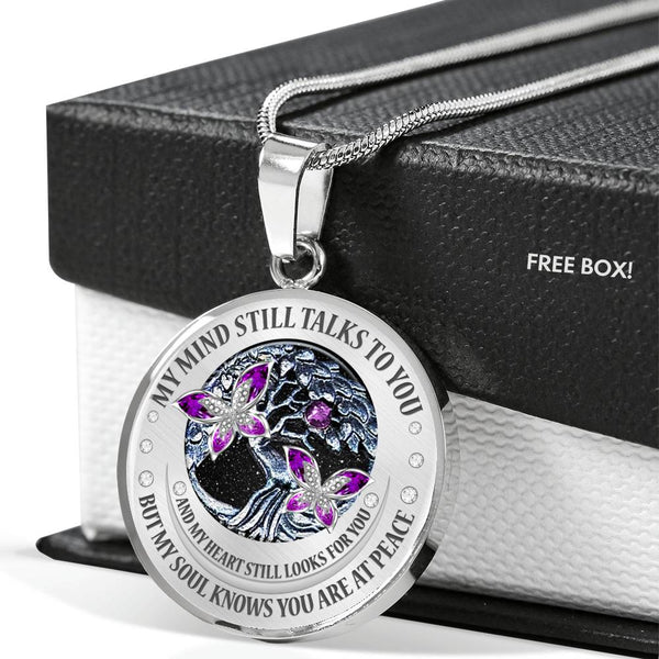 My Mind Still Talks To You Purple Butterflies Tree Of Life SP1909006 Luxury Necklace with Back Engraving
