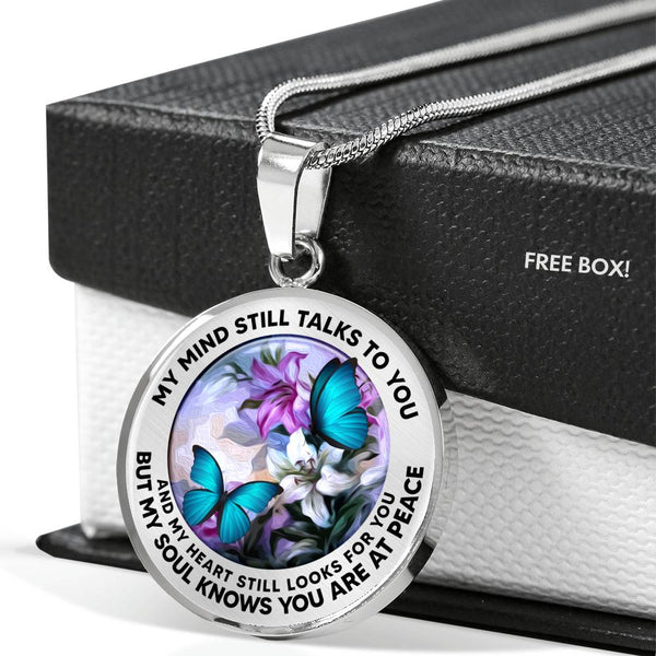 AG2908017 My Mind Still Talks To You Blue Butterflies Flower Luxury Necklace with Back Engraving