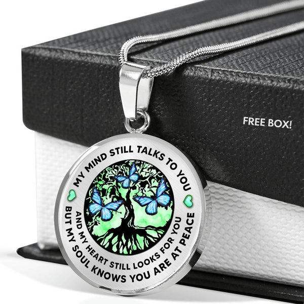 My Mind Still Talks To You Butterfly Green Circle Tree Of Life PT0048 Luxury Necklace with Back Engraving