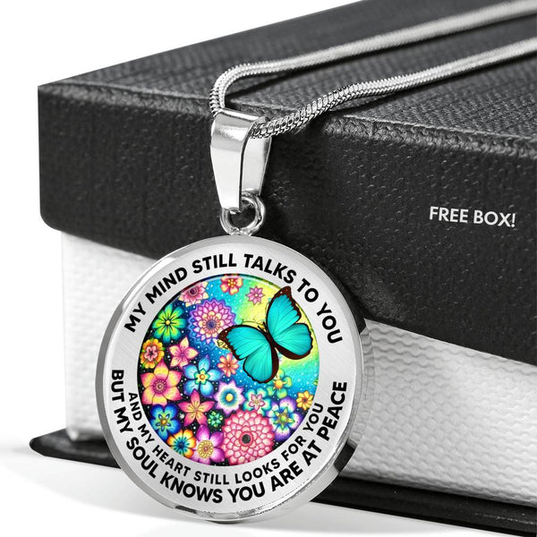 AG2408010 My Mind Still Talks To You Turquoise Butterflies Flower Luxury Necklace with Back Engraving