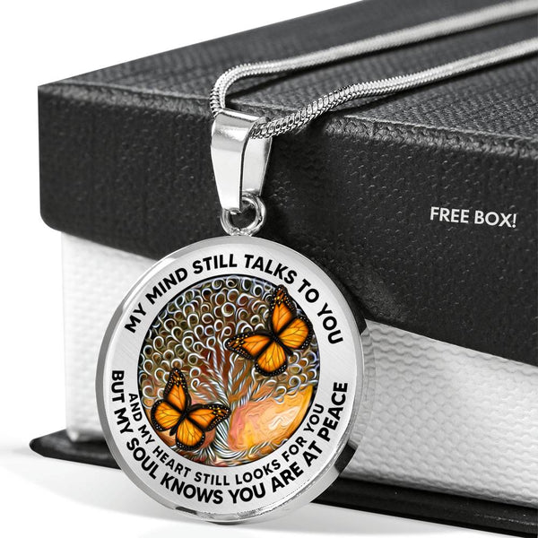 AG2208029 My Mind Still Talks To You Orange Monarch Butterflies Tree Of Life Luxury Necklace with Back Engraving