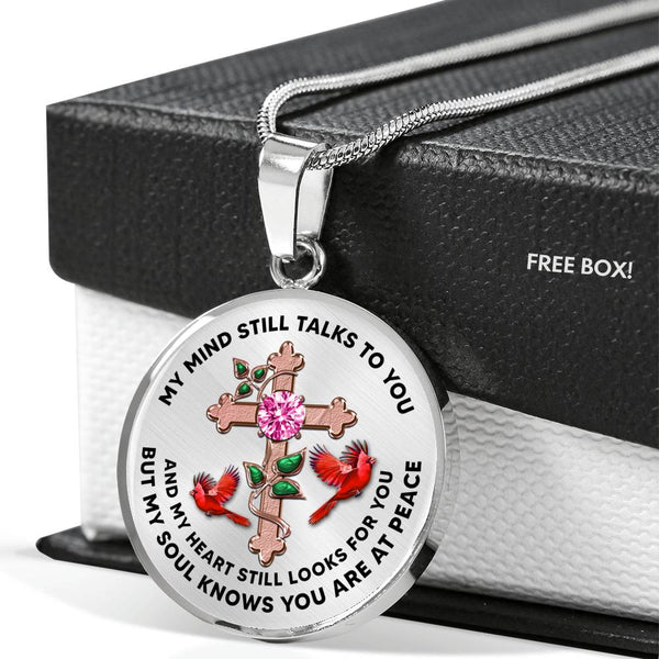 JL2107006 My Mind Still Talks To You Red Cadinals Rose Gold Cross Ruby Luxury Necklace with Back Engraving