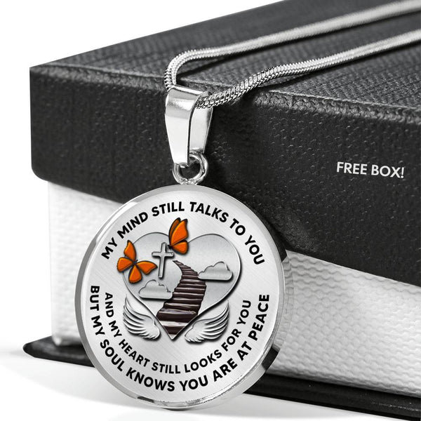 B07130011 My Mind Still Talks To You Orange Butterflies Stair Way To Heaven With Silver Cross Luxury Necklace with Back Engraving