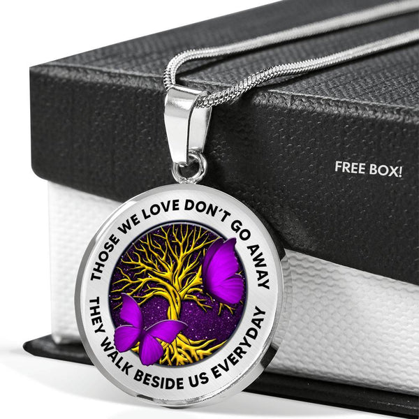 Those We Love Don't Go Away Purple Butterflies Tree Of Life TM070607 Luxury Necklace with Back Engraving