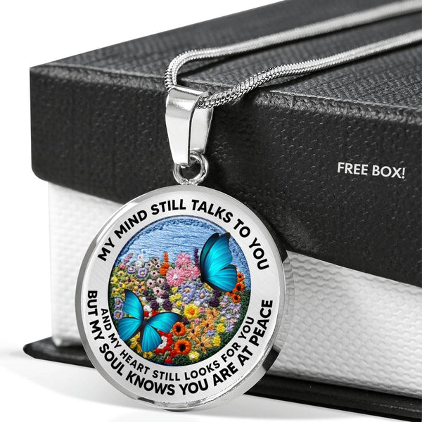 AG2508037 My Mind Still Talks To You Blue Butterflies Flower Luxury Necklace with Back Engraving