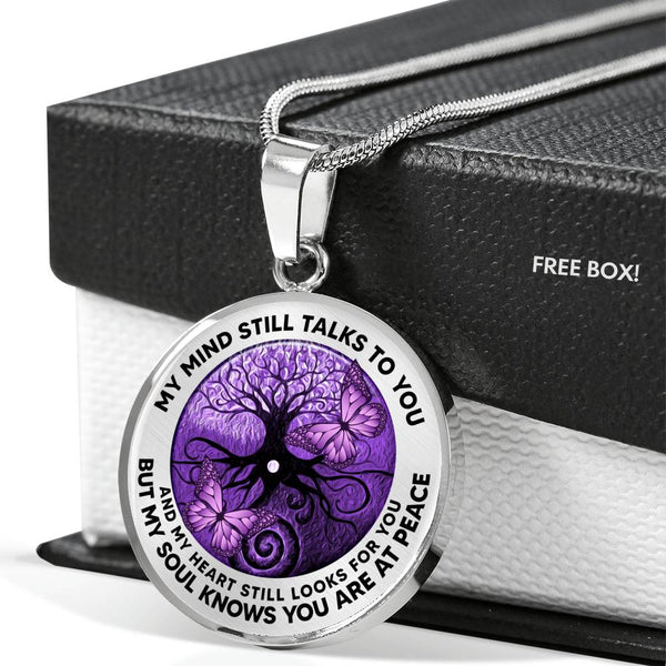 AG2108019 My Mind Still Talks To You Purple Butterflies Tree Of Life  Luxury Necklace with Back Engraving