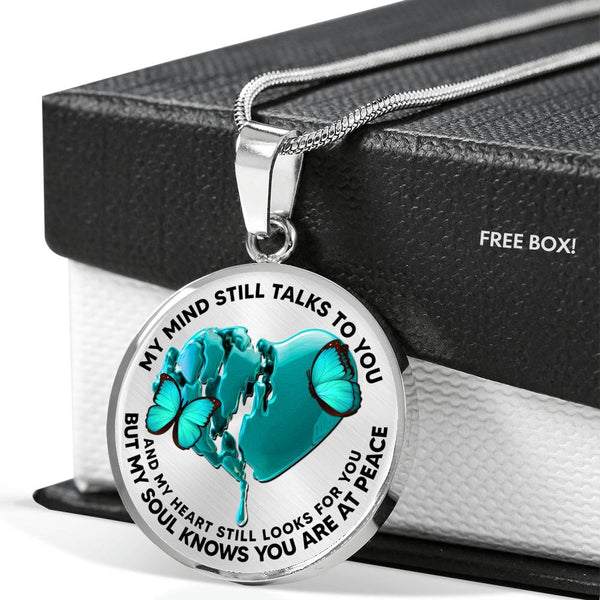SP0109020 My Mind Still Talks To You Turquoise Butterflies Broken Heart Luxury Necklace with Back Engraving