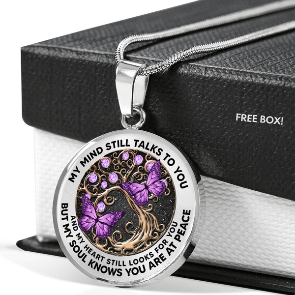 AG0408026 My Mind Still Talks To You Purple Butterflies Tree Of Life Diamond Luxury Necklace with Back Engraving