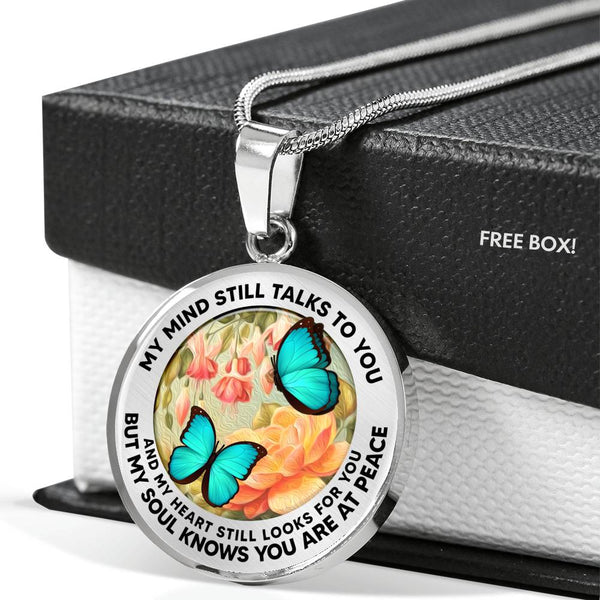 AG2908002 My Mind Still Talks To You Turquoise Butterflies Flower Luxury Necklace with Back Engraving
