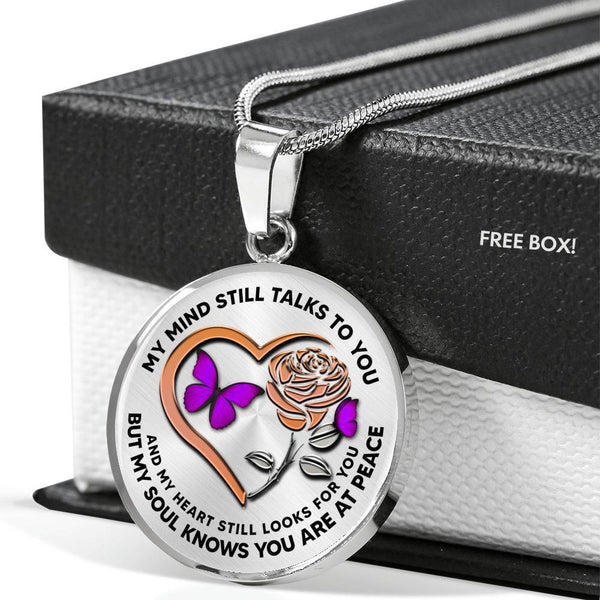 B0708045 My Mind Still Talks To You Purple Butterflies Rose Gold Rose And Heart Shape Luxury Necklace with Back Engraving
