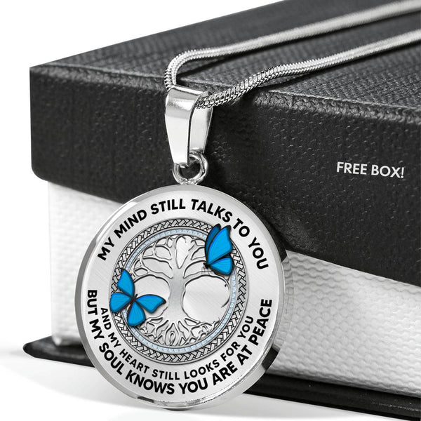 JL2207027 My Mind Blue Butterflies Silver Tree Of Life Luxury Necklace with Back Engraving