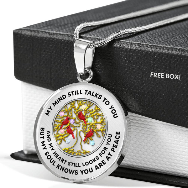 JL1407014 My Mind Still Talks To You Red Cardinal Gold Tree Of Life And Birth Stones  Luxury Necklace with Back Engraving