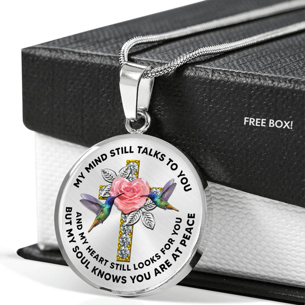 JL2007001 My Mind Still Talks To You Hummingbird Rose Silver Cross Luxury Necklace with Back Engraving