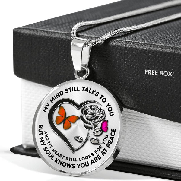 B0708027 My Mind Still Talks To You Orange And Pink Butterflies Black Rose And Heart Shape Luxury Necklace with Back Engraving