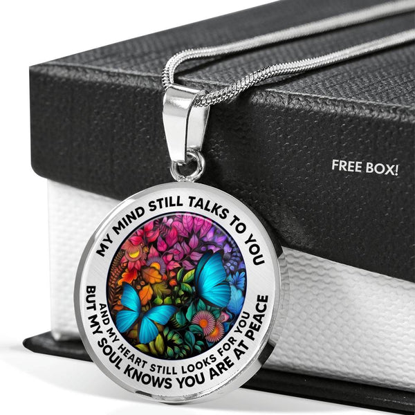 AG2408023 My Mind Still Talks To You Blue Butterflies Flower Luxury Necklace with Back Engraving