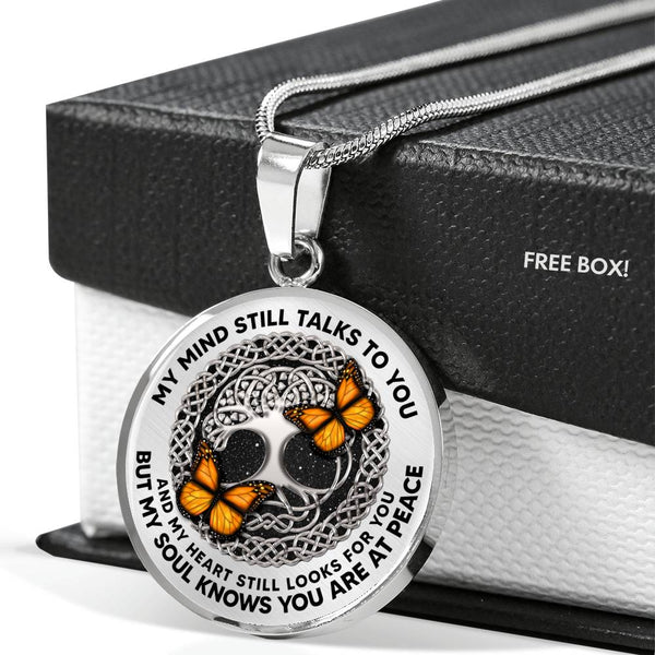 AG0408055 My Mind Still Talks To You Orange Butterflies Silver Celtic Knot Tree Of Life Luxury Necklace with Back Engraving