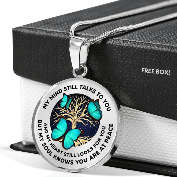 My Mind Still Talks To You Three Turquoise Butterflies Tree Of Life Luxury Necklace with Back Engraving