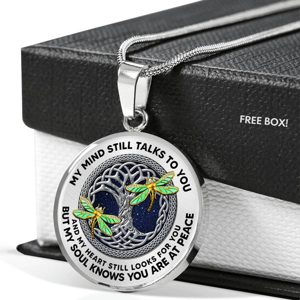 AG0608120 My Mind Still Talks To You Golden Dragonflies Silver Celtic Knot Tree Of Life Luxury Necklace with Back Engraving