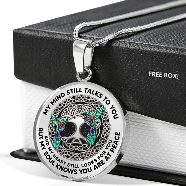 AG0408104 My Mind Still Talks To You Hummingbirds Silver Celtic Knot Tree Of Life Luxury Necklace with Back Engraving
