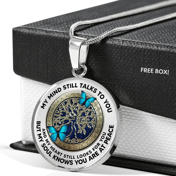 JL2407015 My Mind Still Talks To You Blue Butterflies And Bronze Tree Of Life With Galaxy Luxury Necklace with Back Engraving