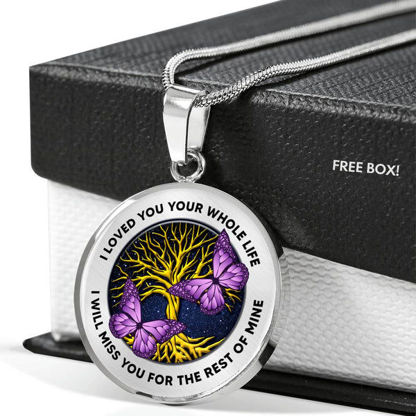 TQ0205 I Loved You Your Whole Life Purple Butterfly Tree Of Life Luxury Necklace with Back Engraving