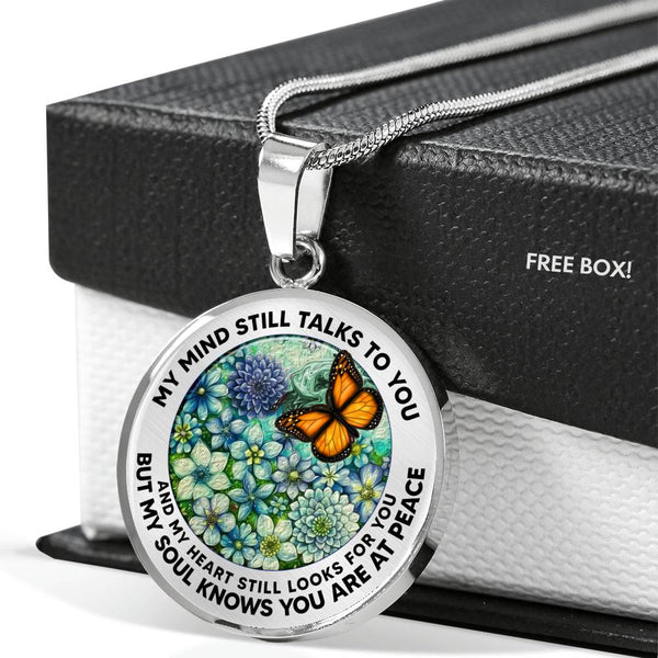 AG2208044 My Mind Still Talks To You Orange Monarch Butterflies Flower  Luxury Necklace with Back Engraving